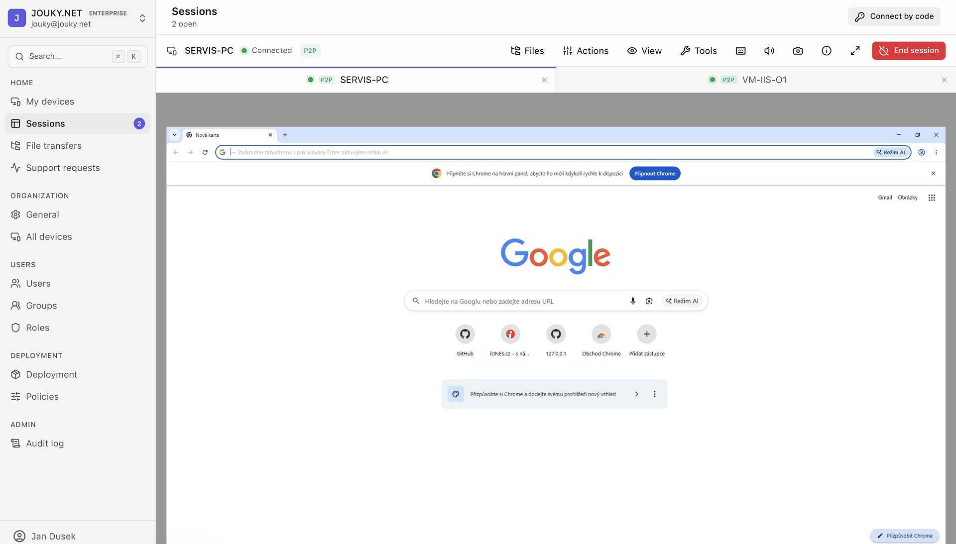 The ShareGlo Viewer controlling a remote Windows desktop in a live peer-to-peer session.